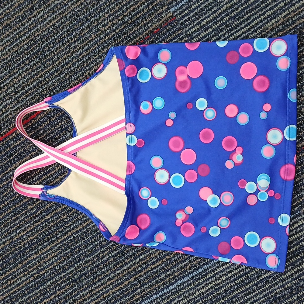 Lands’ end tankini Blue And Pink Poka Dots Size 7 NWOT - Picture 2 of 3